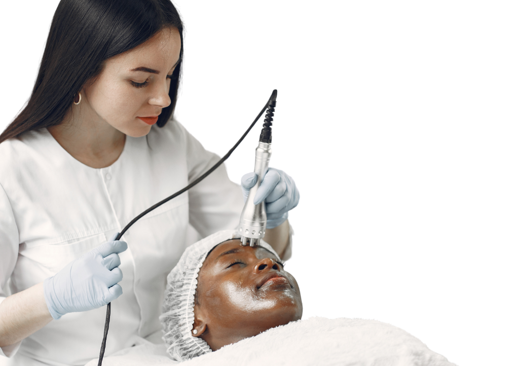 a board-certified dermatologist working with a patient